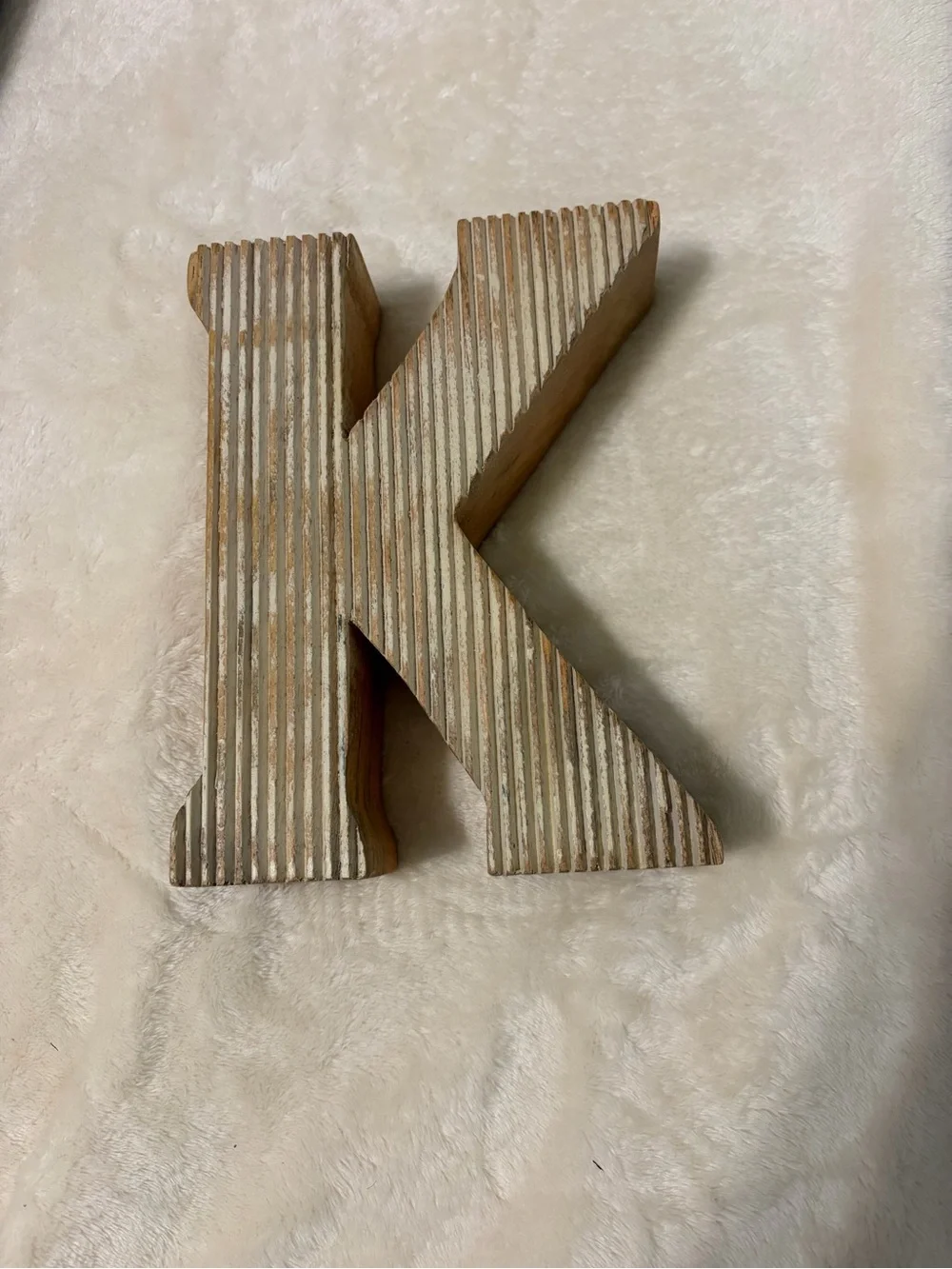 Striped Wooden Letter K Wall Accent in Cream and Brown